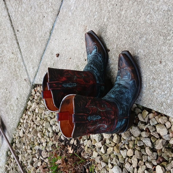 Lucchese Stonewashed Goat Cowgirl Boot Robins Egg N9320 sz 9 - Picture 14 of 16